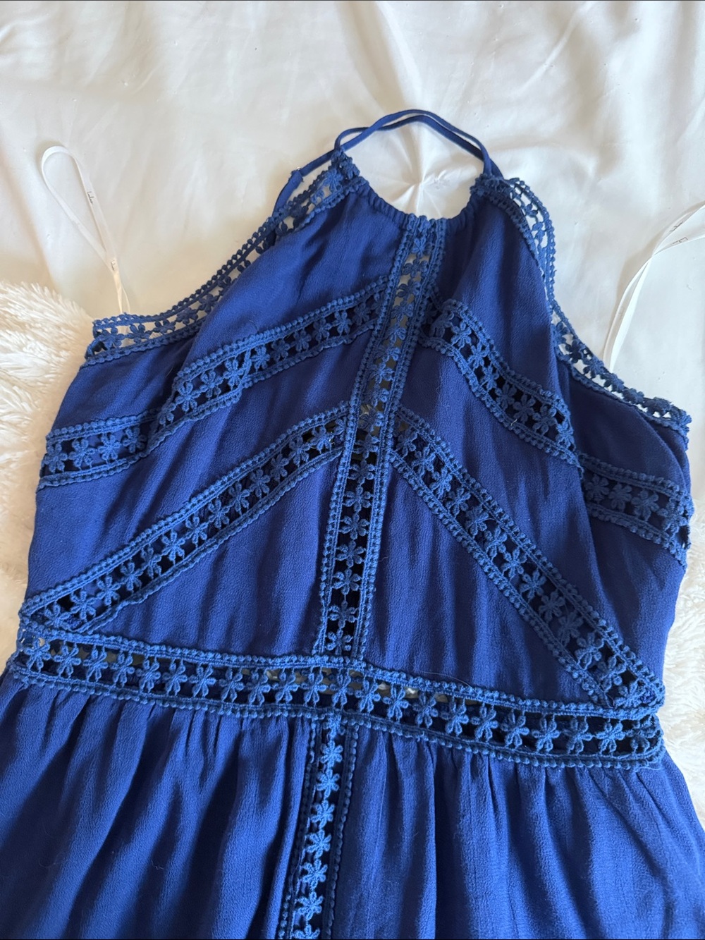 Lulus Girls Blue Lace-Trim Halter Dress